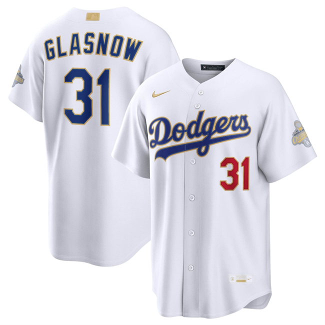 Men's White Los Angeles Dodgers #31 Tyler Glasnow 2026 Gold Collection Stadium Stitched Baseball Jersey
